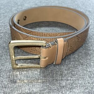 Michael Kors Belt Women's Medium Brown Brass Gold Buckle MK Wide‎ Leather Casual